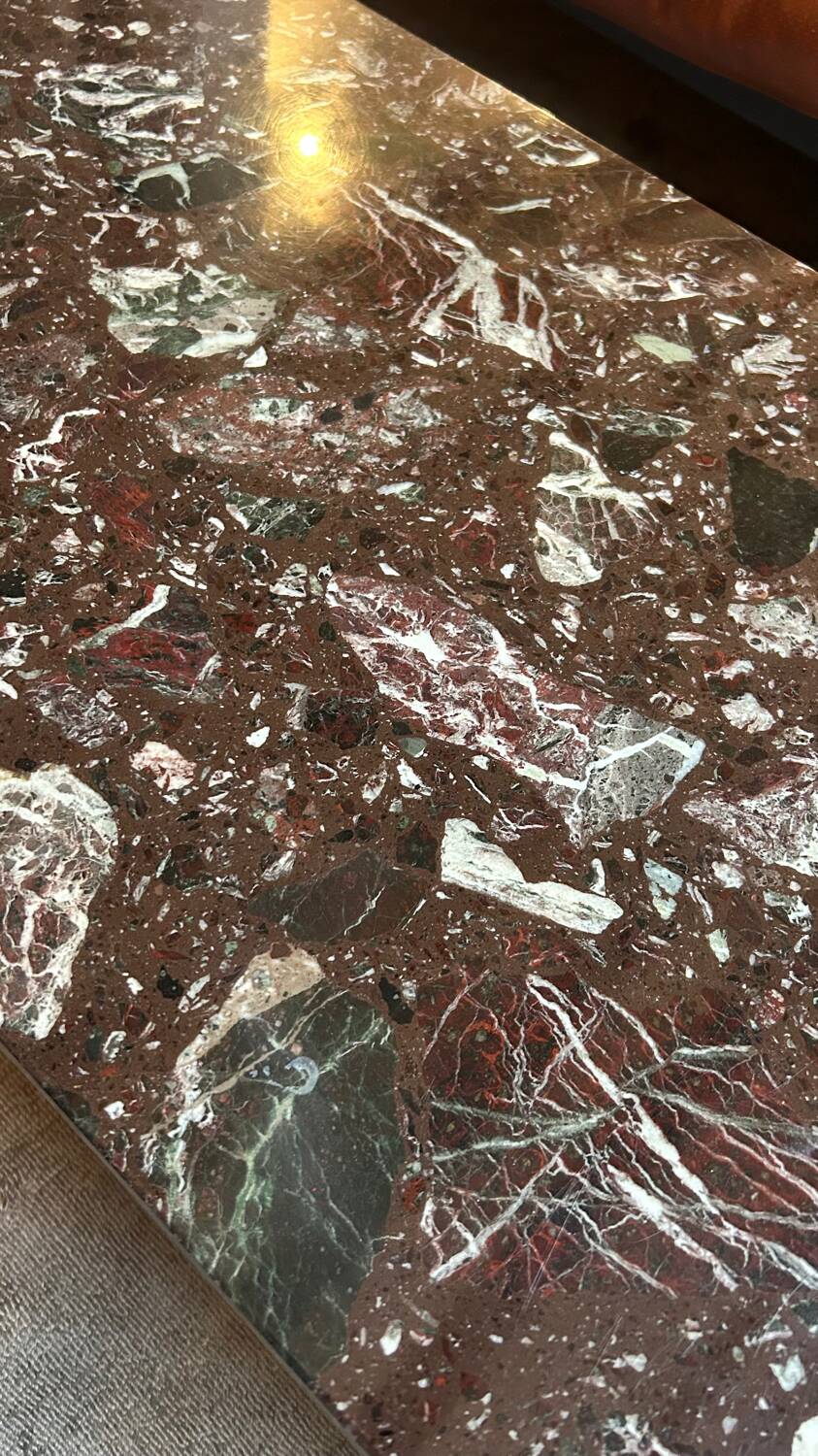 1970s coffee table in Breccia marble and chrome