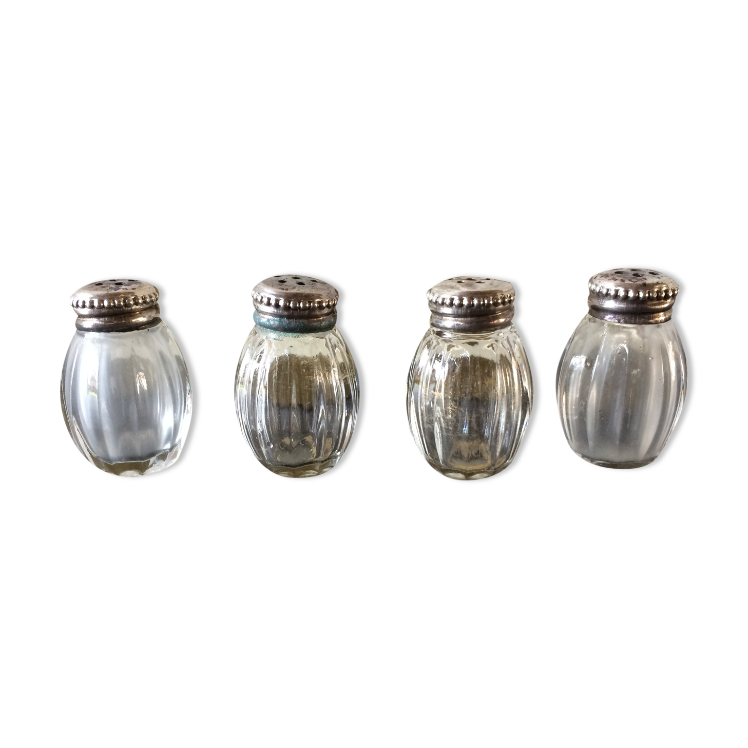 Series of 4 old saltshakers christofle silver - vintage glass