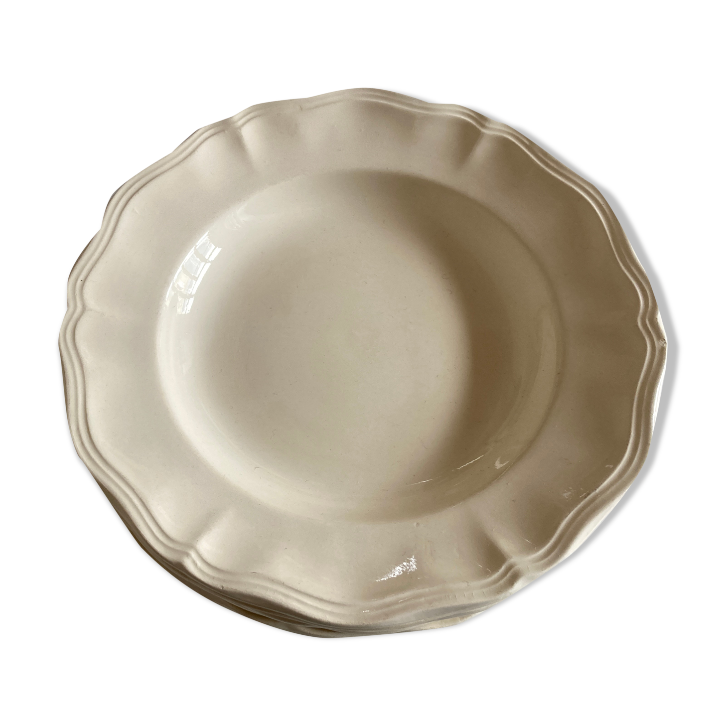 Set of 6 hollow plates Ivory of Sarreguemines with godrons