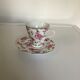 4 tea cups and saucers in shabby pink porcelain