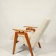 Fauteuil vintage moderne design par J.Smidek blanc beige revêtement bois naturel