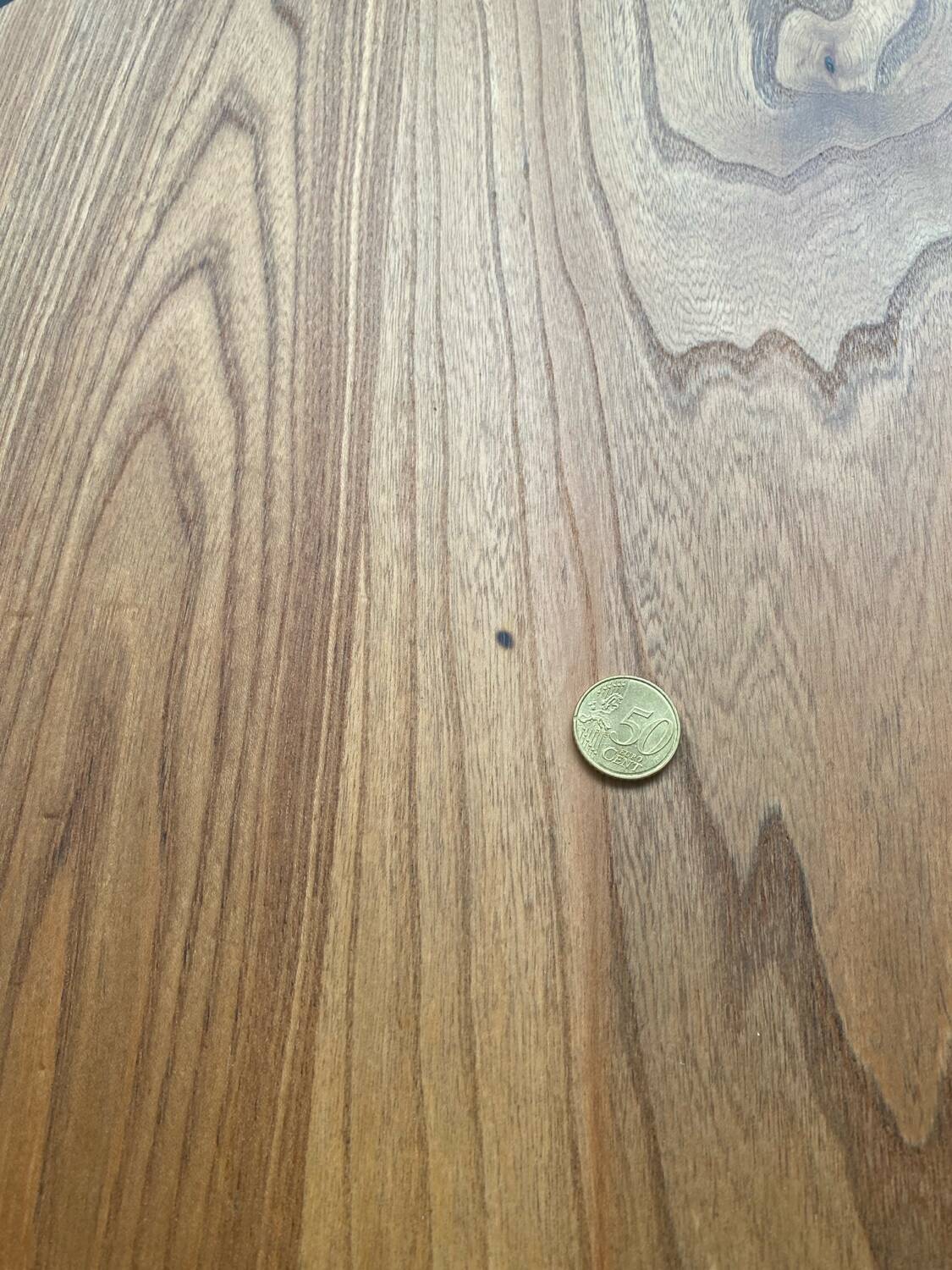 Brutalist Aranjou style table in elm and 6 Stella chairs.