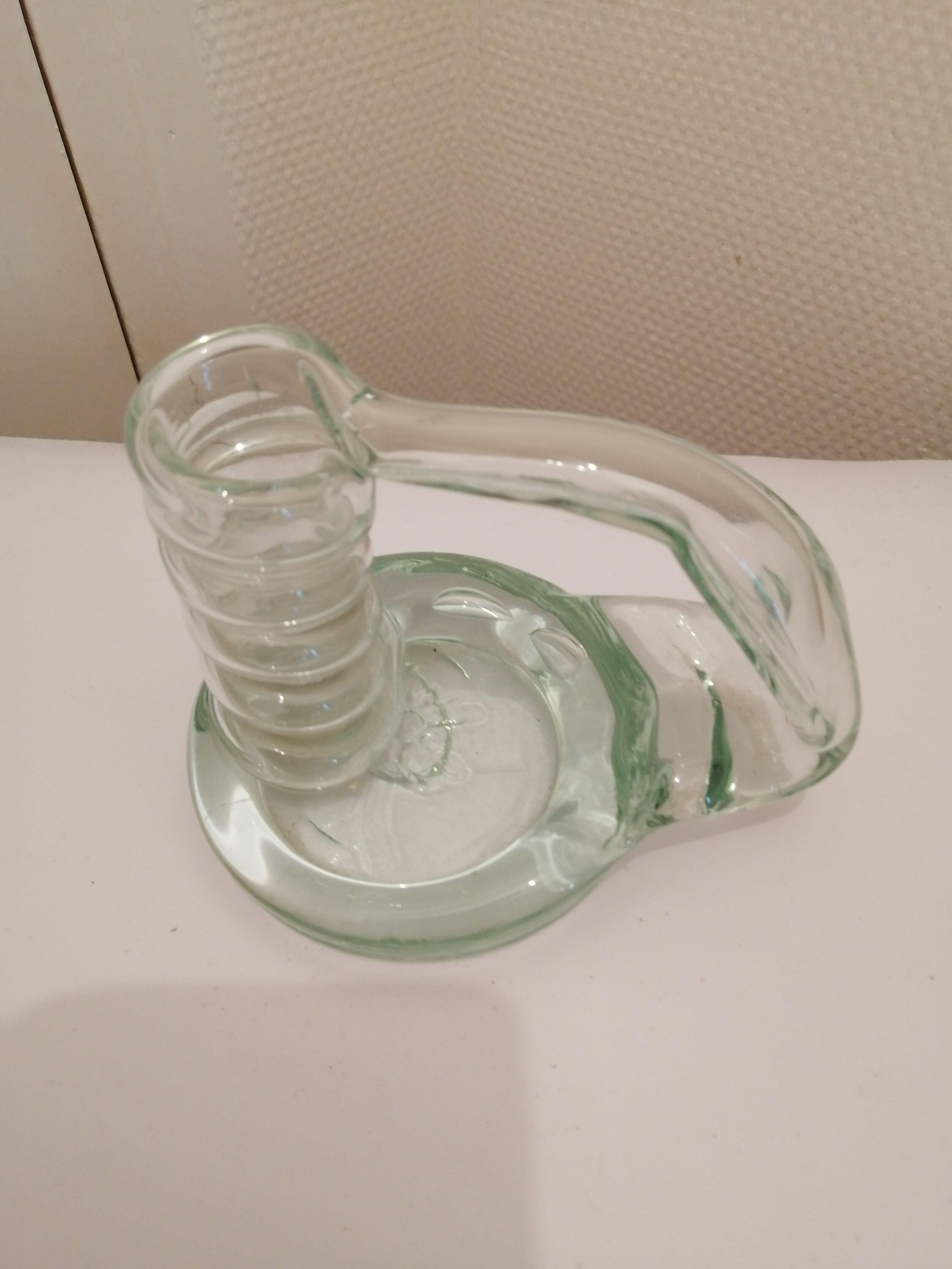 Transparent blown glass candle holder