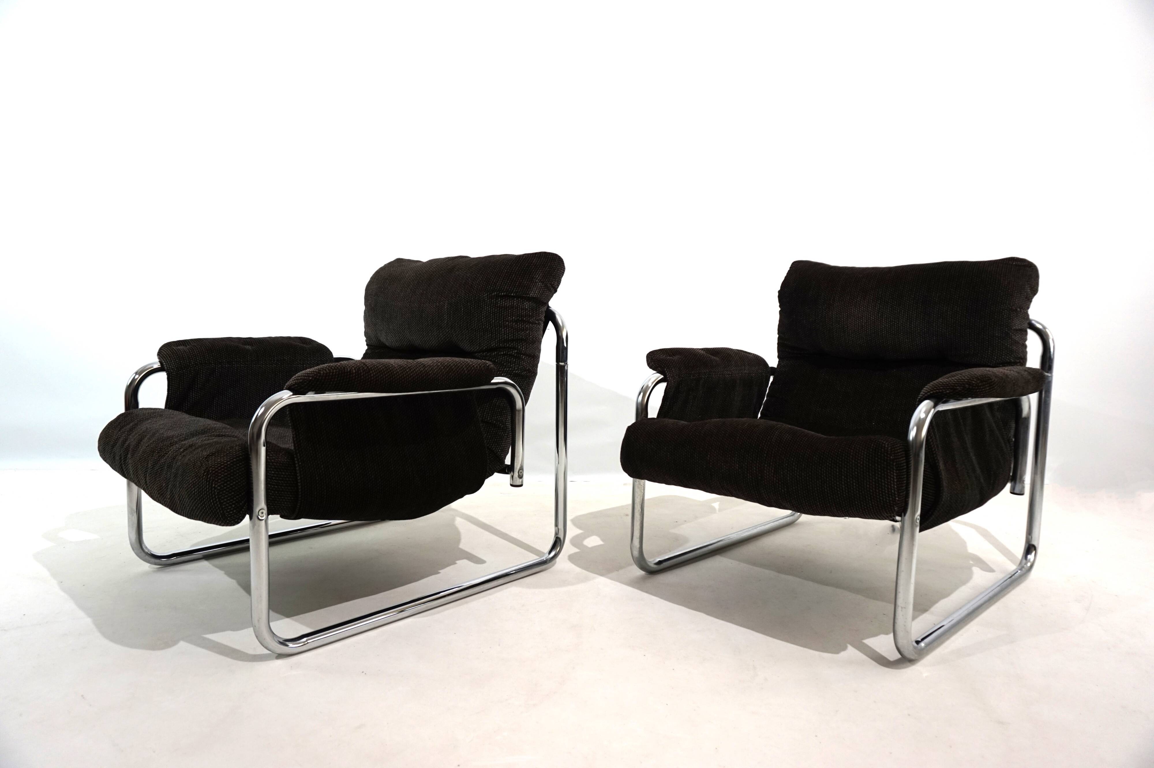 Lot de 2 fauteuils lounge cantilever chromés Herlag par Johan Bertil Häggström