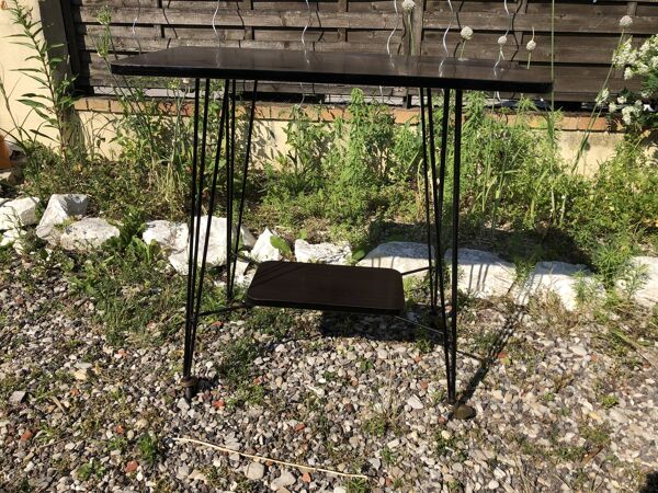 Sellette Table Hifi Sur Roulettes Pieds Eiffel Metal Noir Vintage