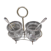 Antique jam maker 2 jars in silver metal