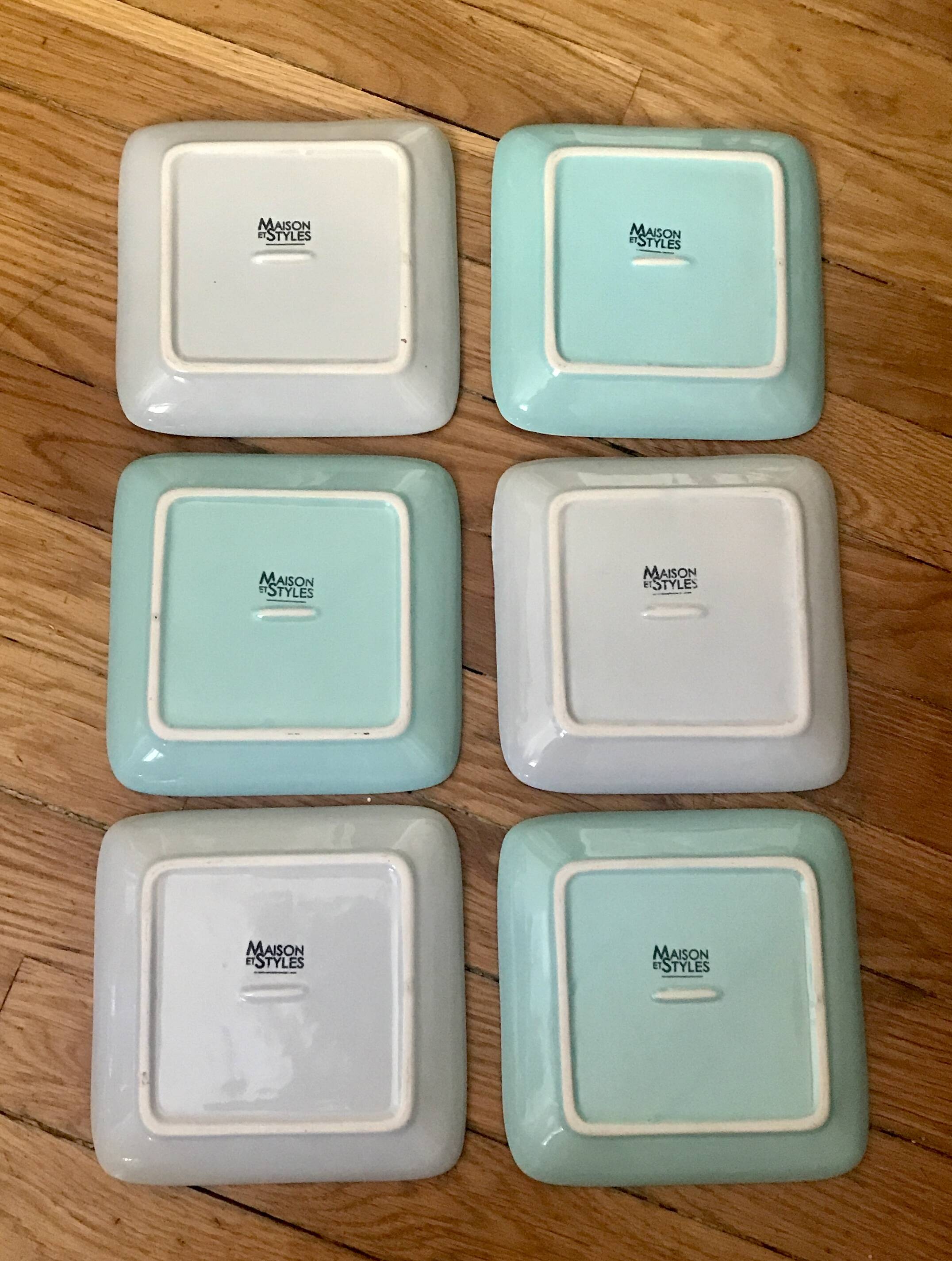 Turquoise and grey square dessert plates