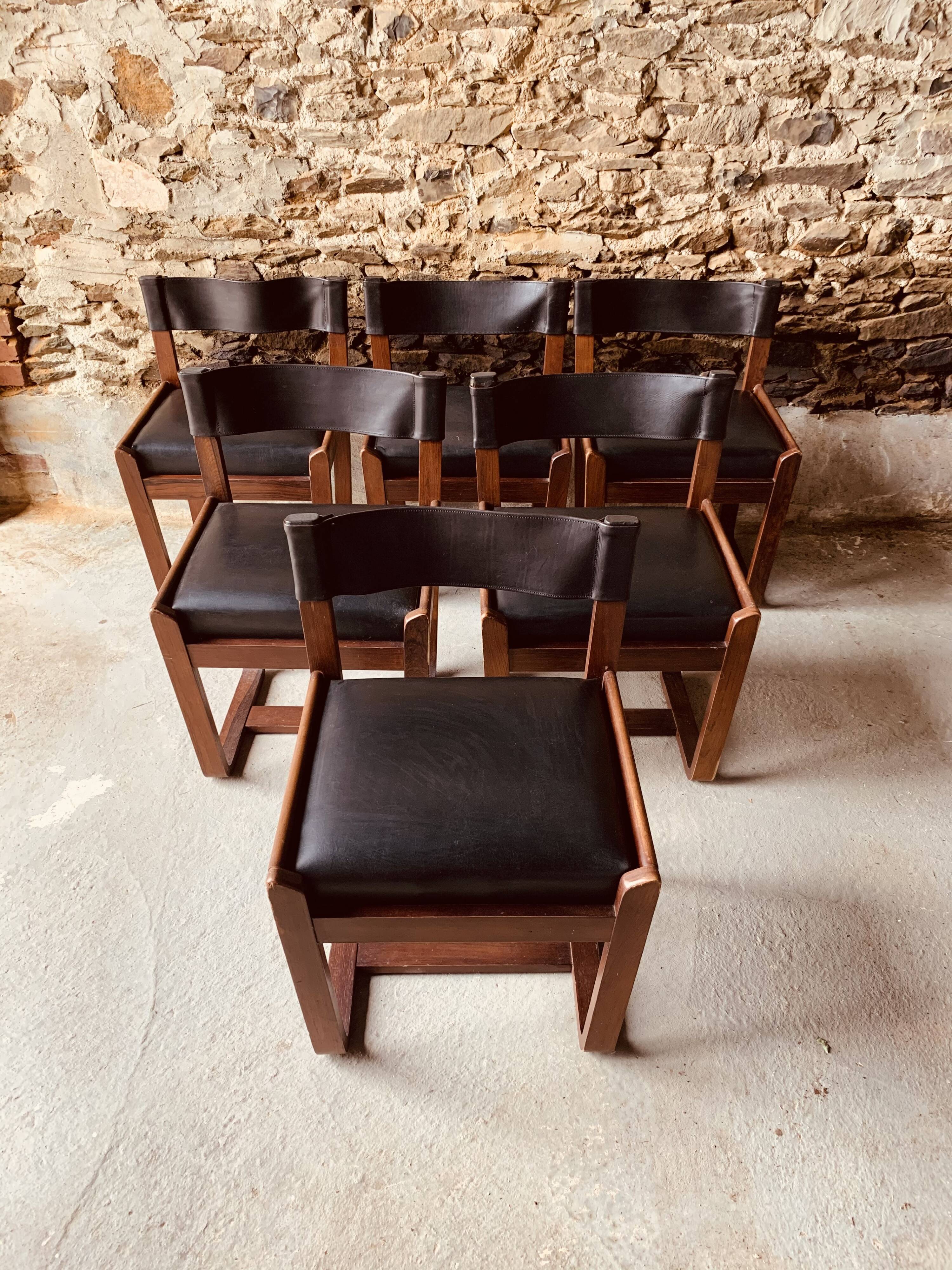 6 black chairs by Gunther Hoffstead for Uniflex - 1960's