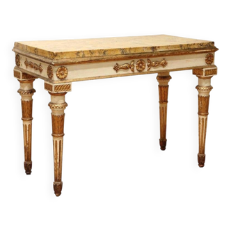 Italian Louis XVI White Lacquer and Giltwood Console with Scagliola Siena Marble Top