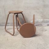 Pair of industrial metal wood workshop stools 1970