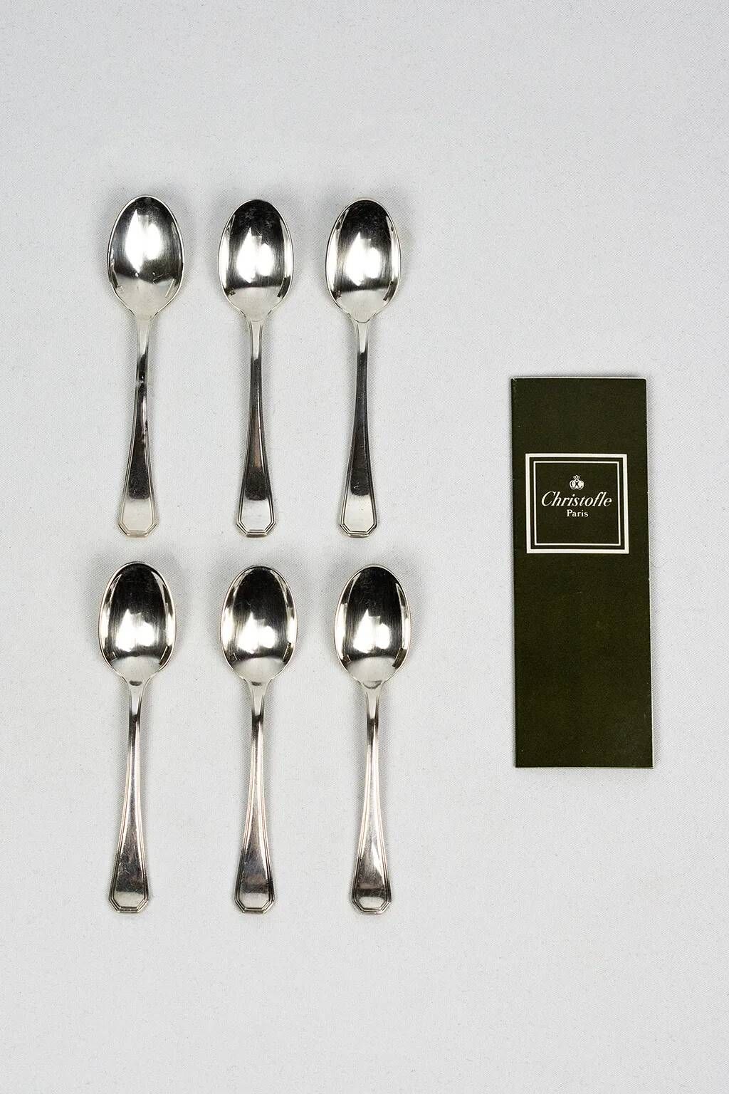 6 Christofle America espresso spoons in silver-plated metal, Luc Lanel