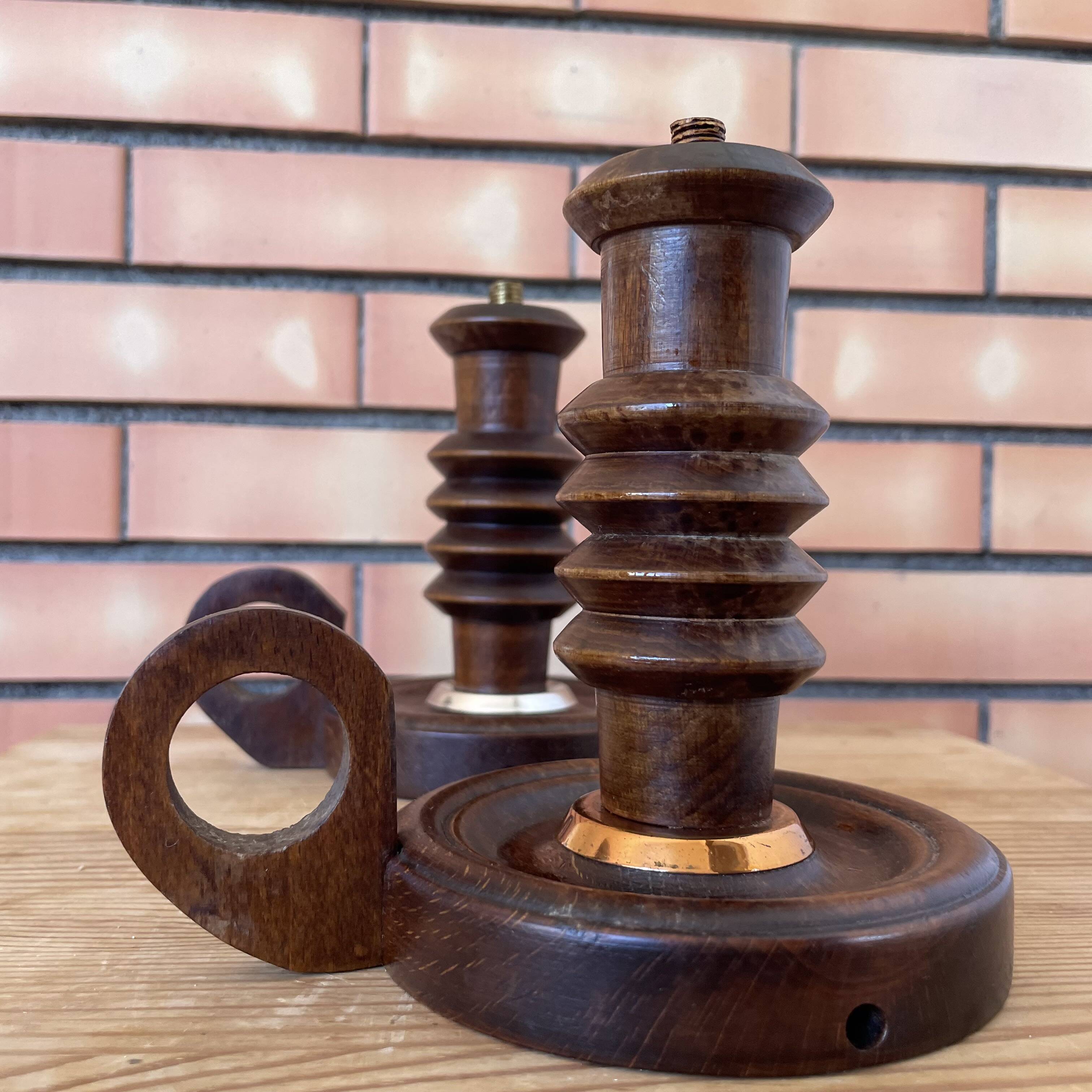 Pair wooden table lamps with handles