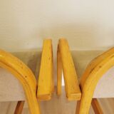 Set of 4 Vintage Beech Wood Dining Chairs: 1970s Space Age Gray Fabric