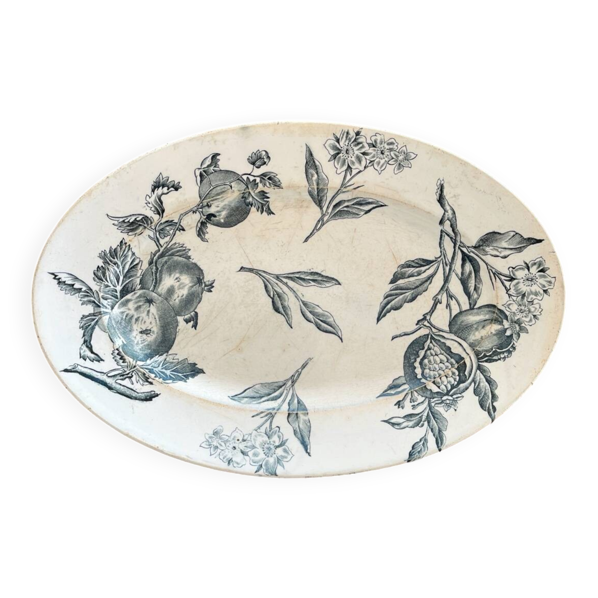 Plat ovale décor fruits en terre de fer de Grigny