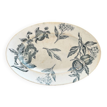 Oval dish with fruit decoration in Grigny ironstone