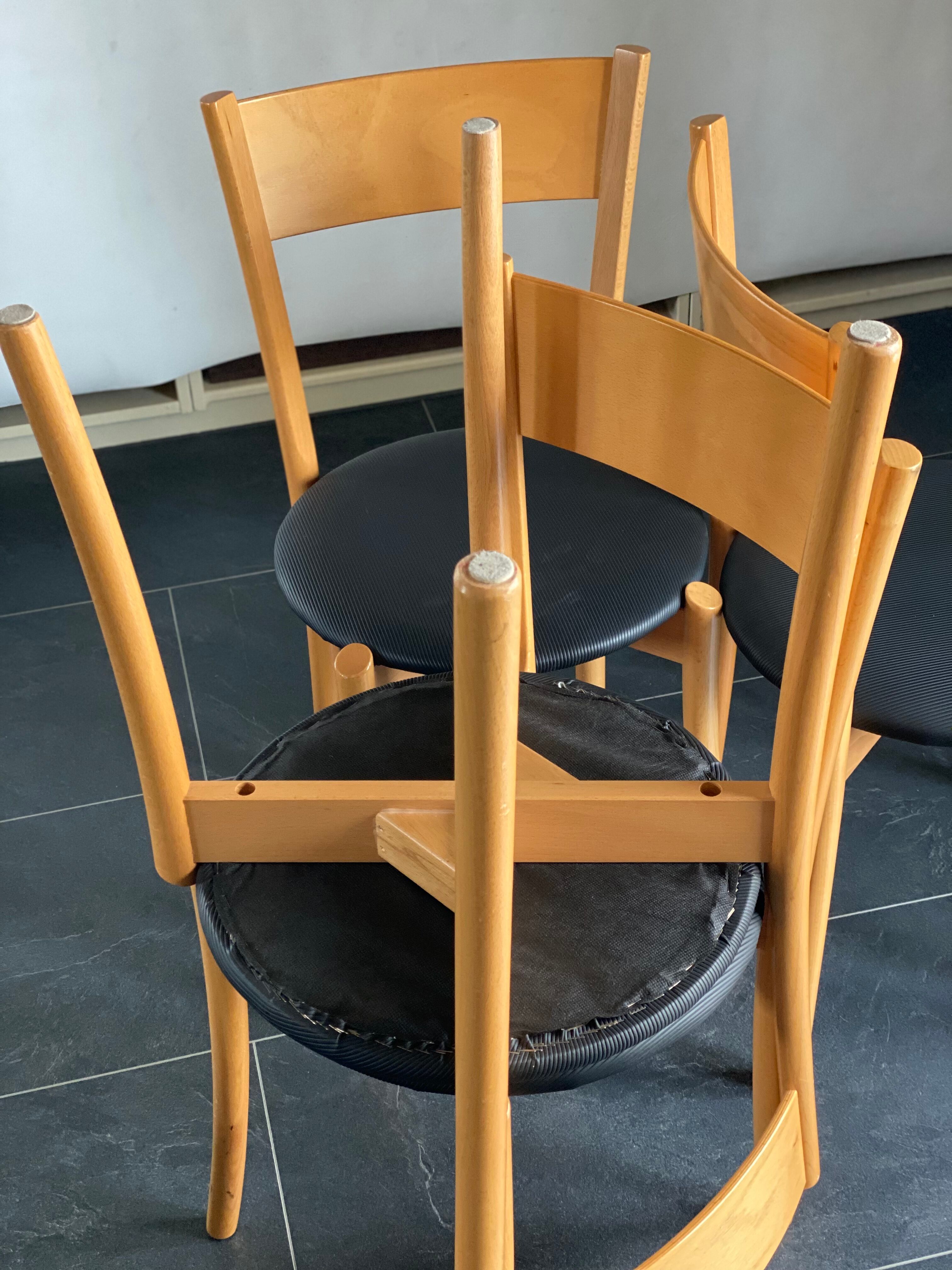 Set of 4 vintage pine dining chairs