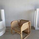 U-shaped armrest rattan armchair, grid canning