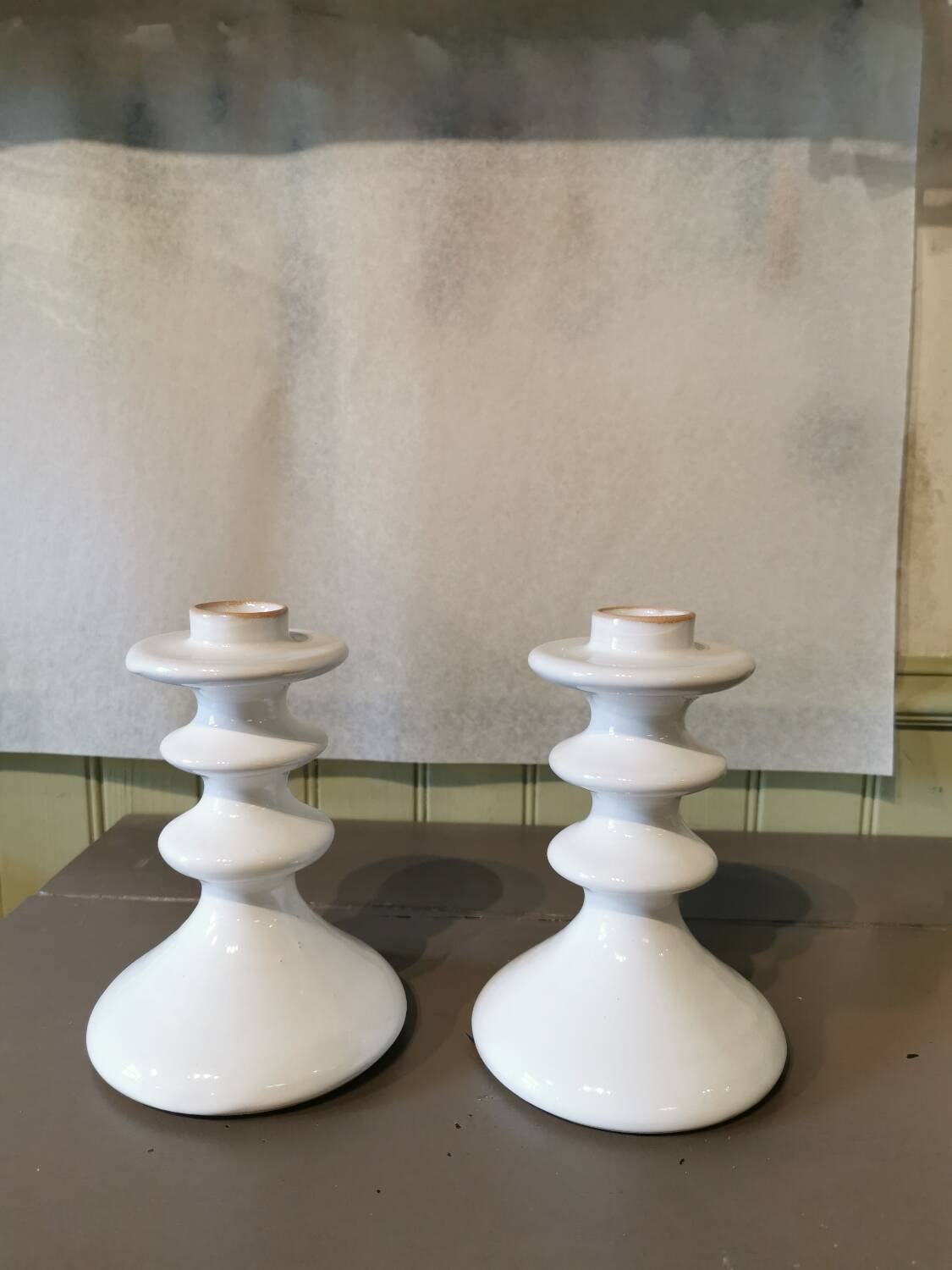 Pair of artisanal ceramic candlesticks Morocco