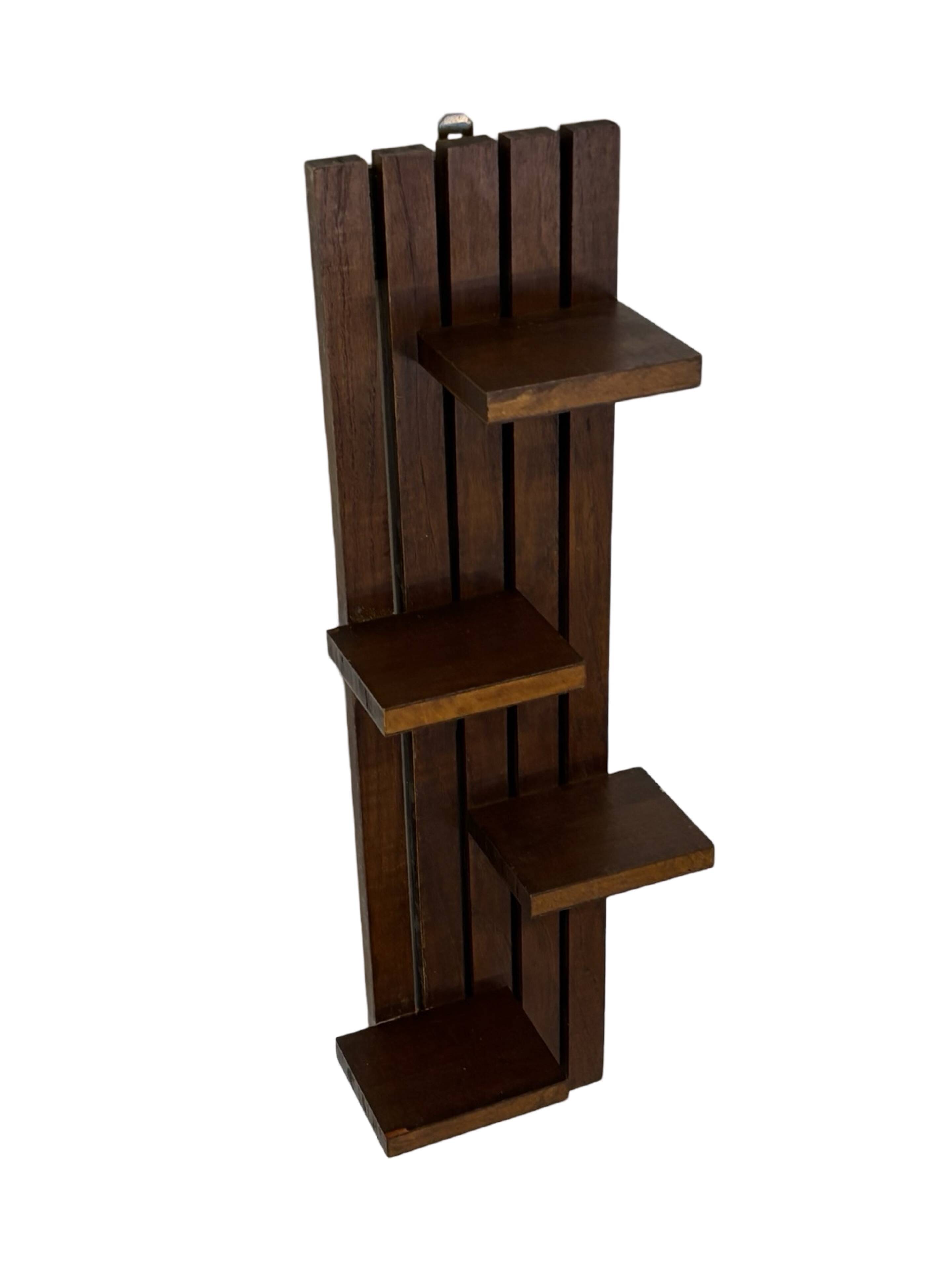 vintage wall shelf plant support, decoration oak wood