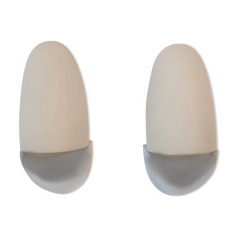 Pair of Milan Illuminacion wall lamps chrome and opaline 1970