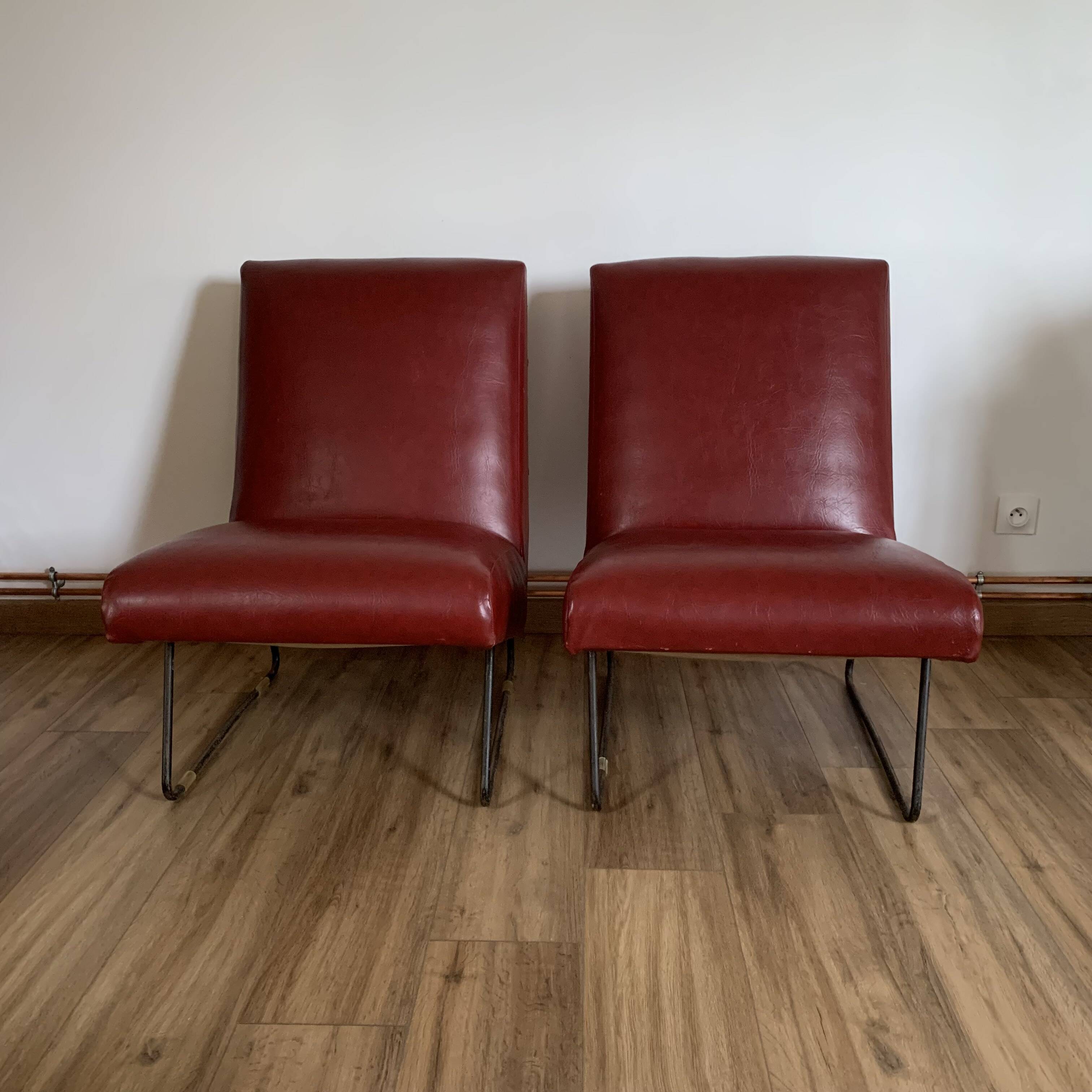 Pair of vintage burgundy red armchairs