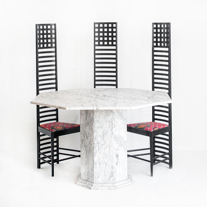 Vintage octagonal table in white marble. France, 70s