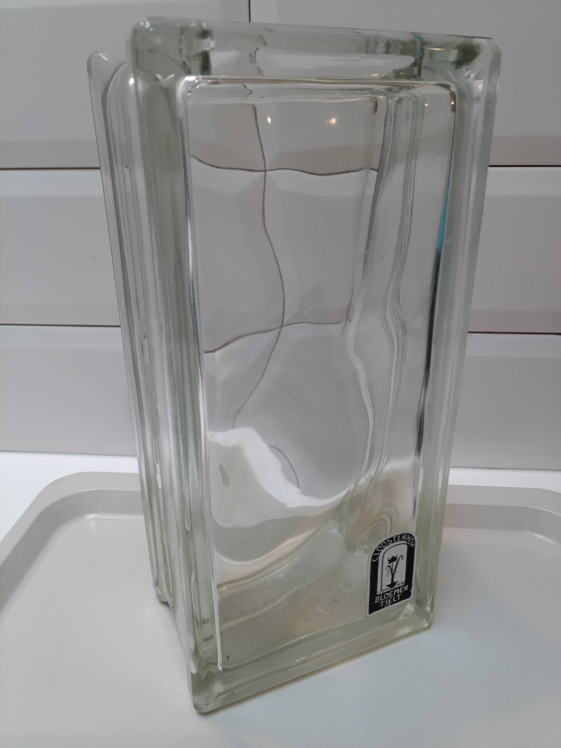 Vintage brick-shaped rectangular glass vase