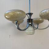 Art Deco opaline wood and metal chandelier