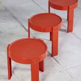 3 nesting tables in orange plastic by Prisunic, 1970.