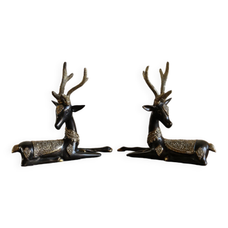 Paire de cerfs en bronze, Thailande