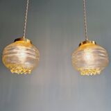 Space Age pendant light in yellow clear glass (13 available), 1960s-70s