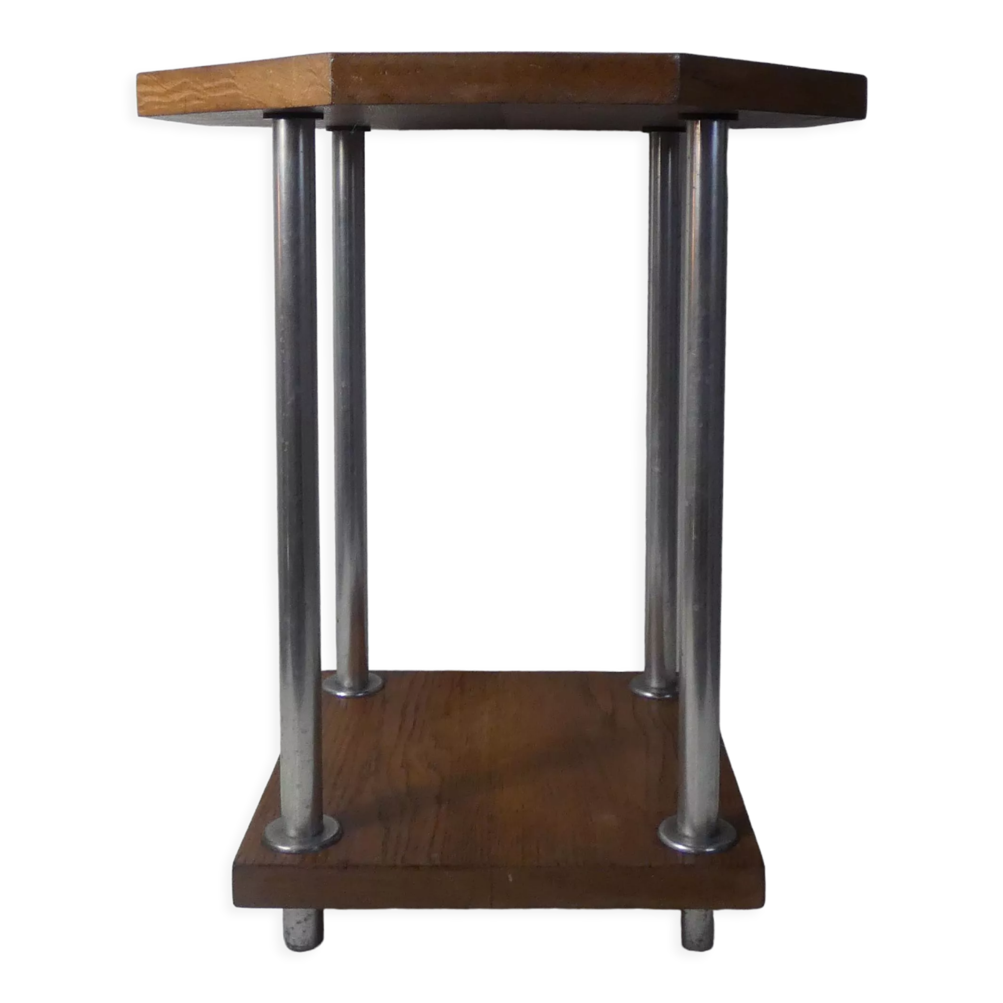 Table d'appoint design scandinave teck et acier chromé vintage