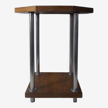 Table d'appoint design scandinave teck et acier chromé vintage