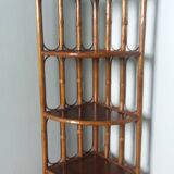 Corner shelf, corner unit, in wicker and wood
