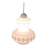 Suspension Francaise vintage verre blanc crème à fleur rose
