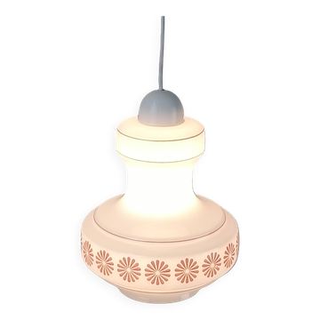 Suspension Francaise vintage verre blanc crème à fleur rose
