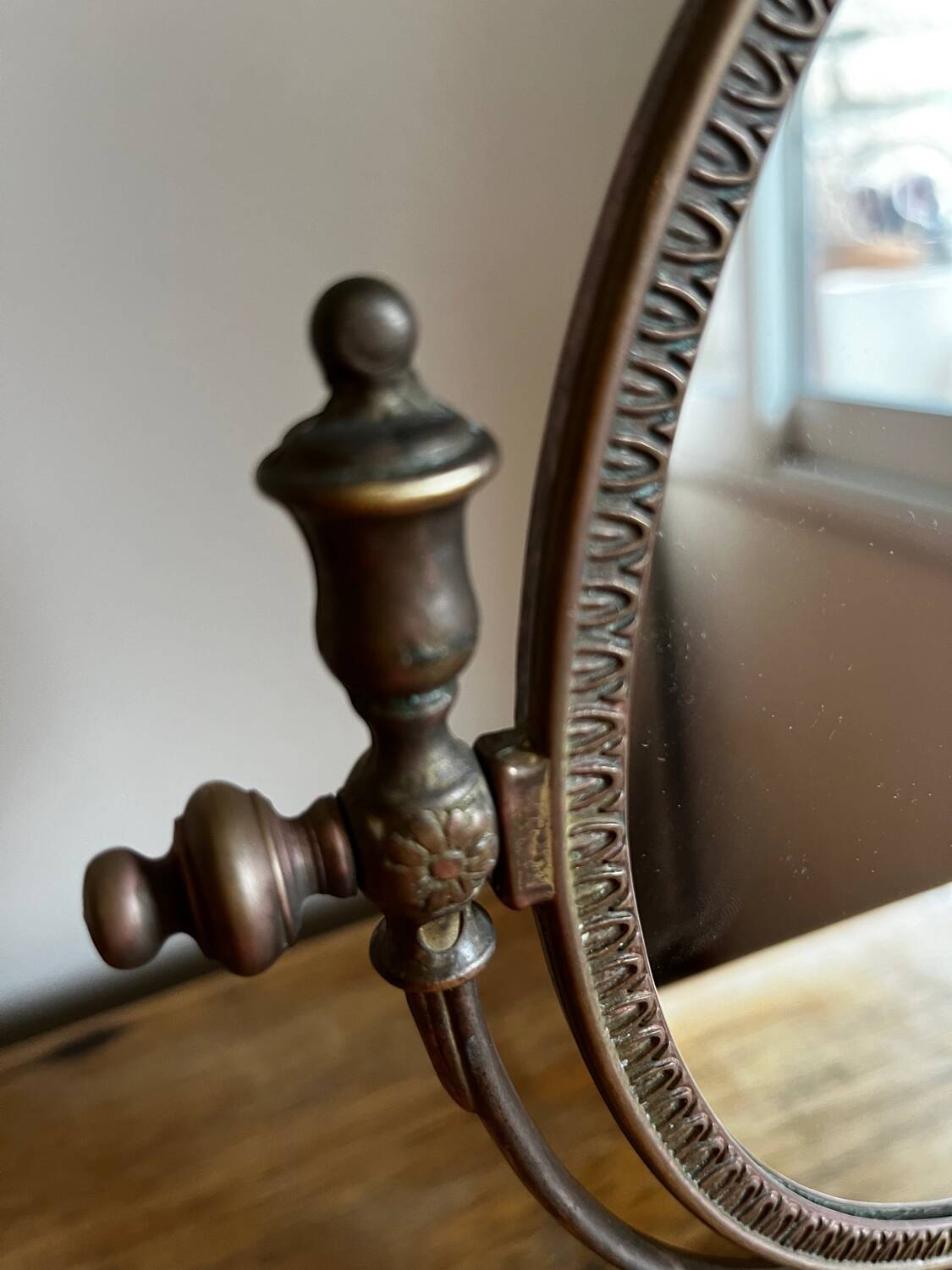 Brass table mirror psyche