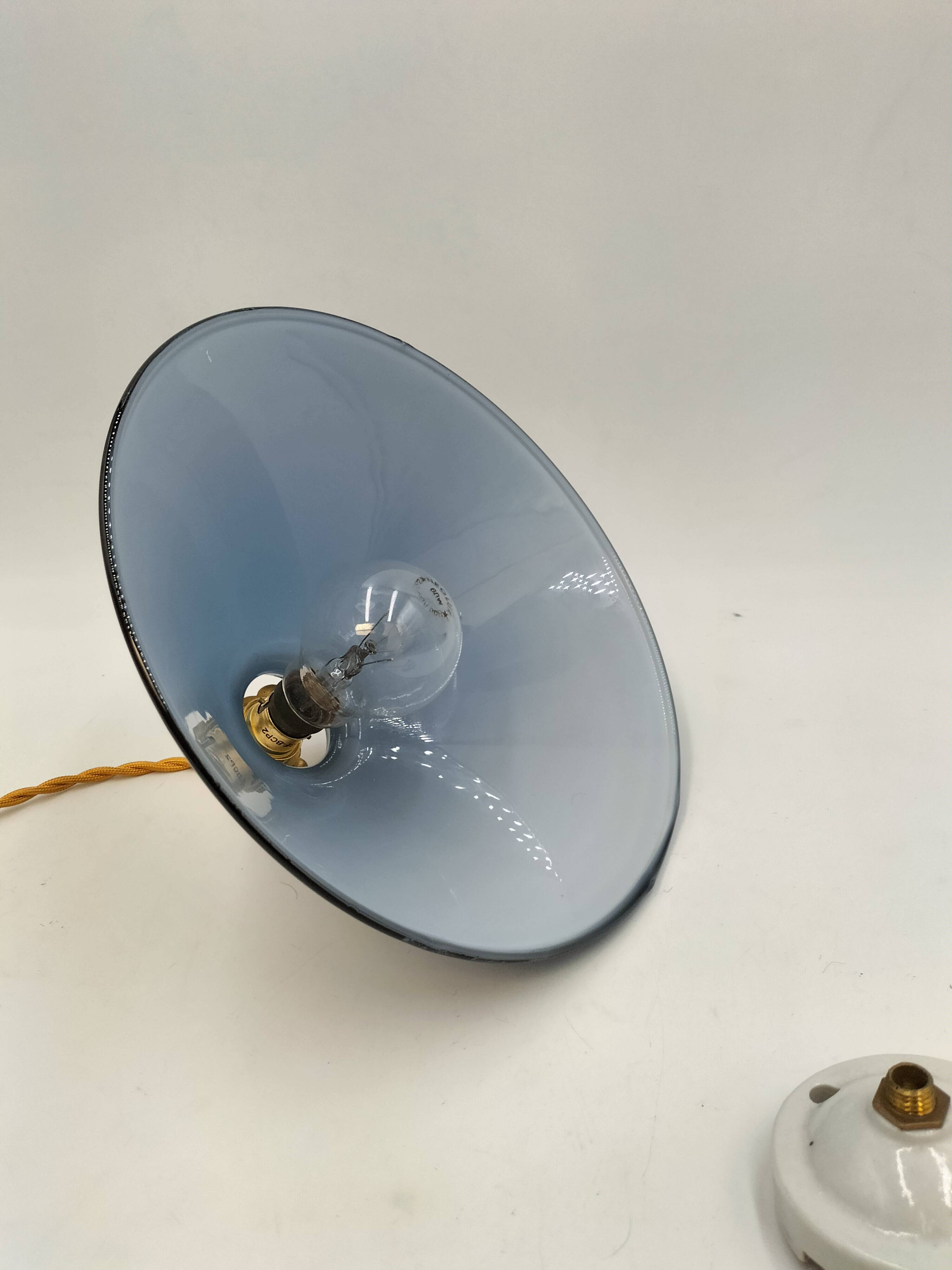 Blue opaline cone pendant light