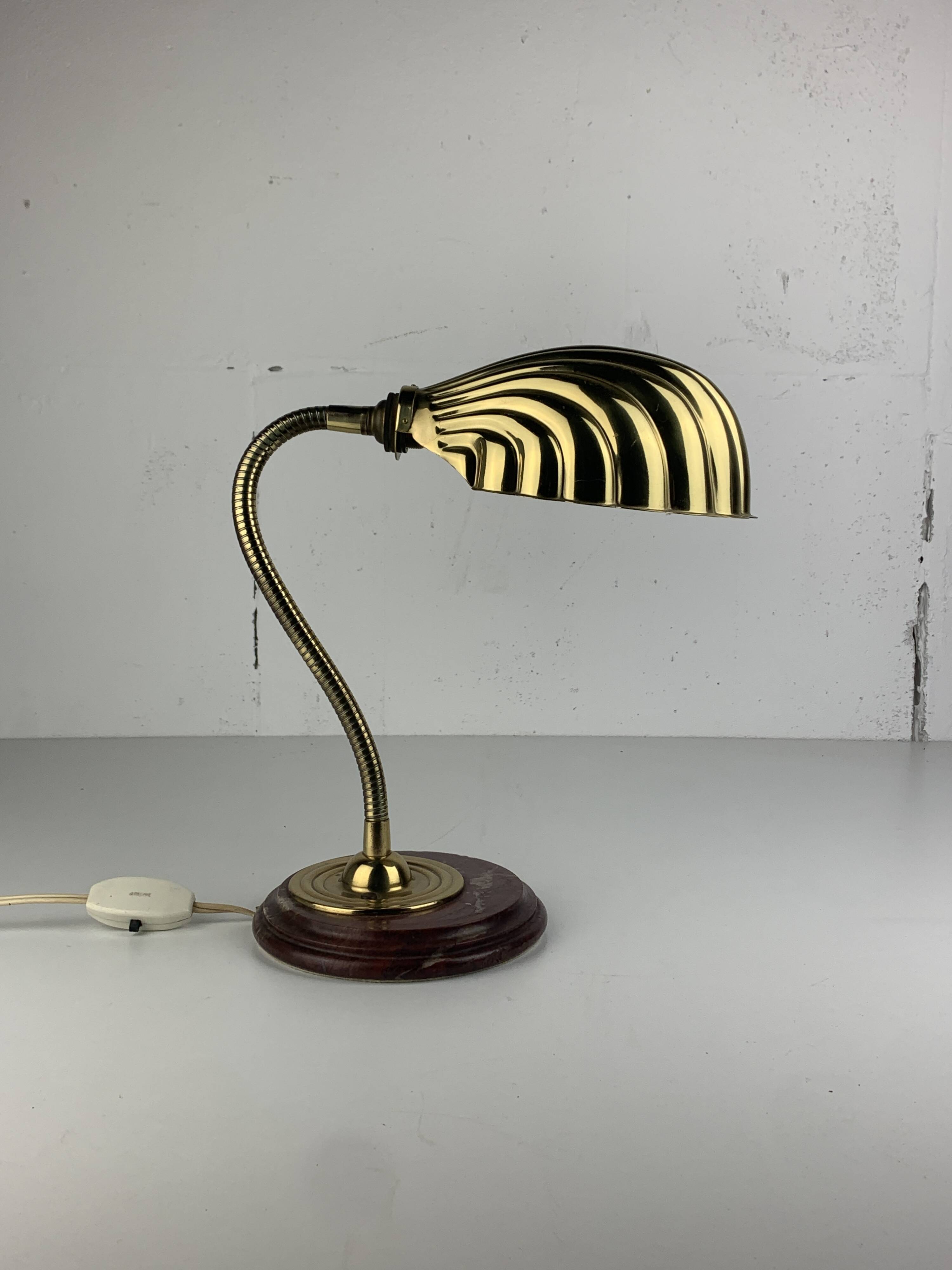 Midcentury brass gooseneck clam shell desk lamp