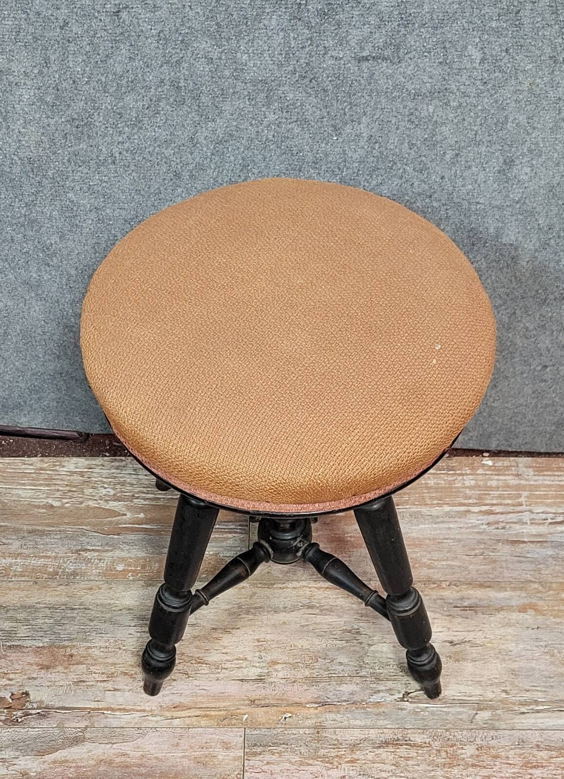 Napoleon III period piano stool in blackened wood circa 1850