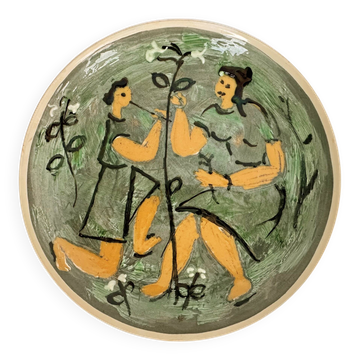 Large decorative ceramic plate by Karl Niemann, Kähler, Denmark, 1954
