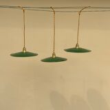 Trio suspension sheet enamelled vintage green and white gold threads brass socket