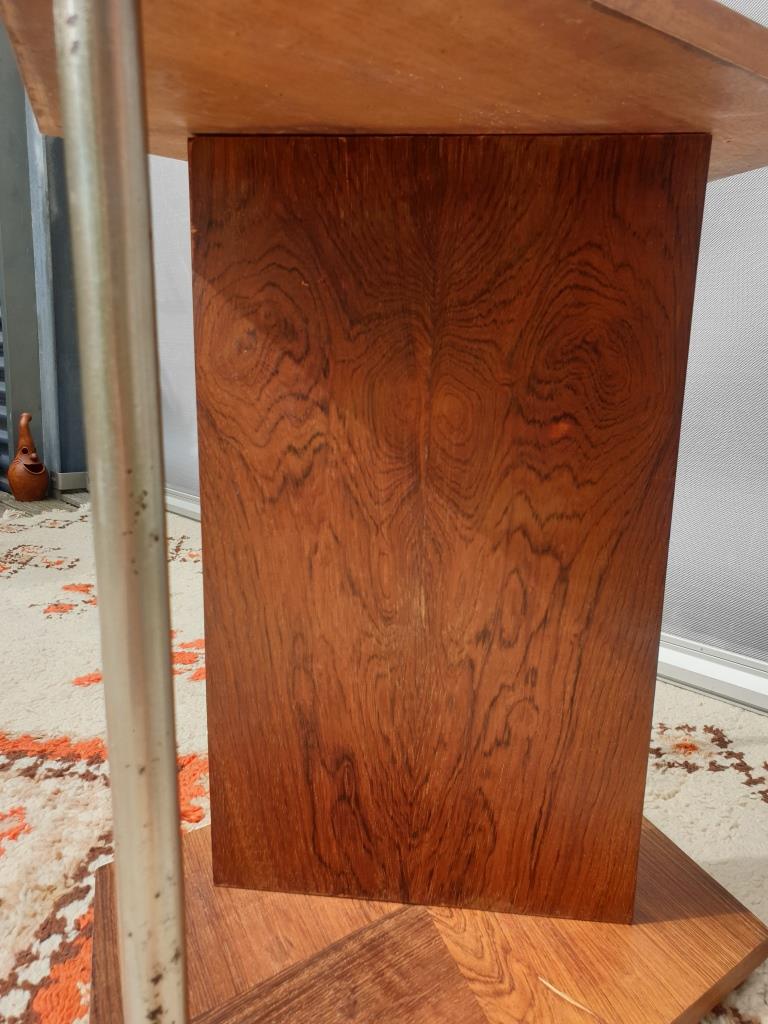 Modernist side table Art Deco Walnut and chromed steel