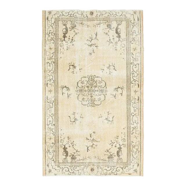 1970s Turkish Oushak Handmade Wool Cotton Beige Area Rug 116x192