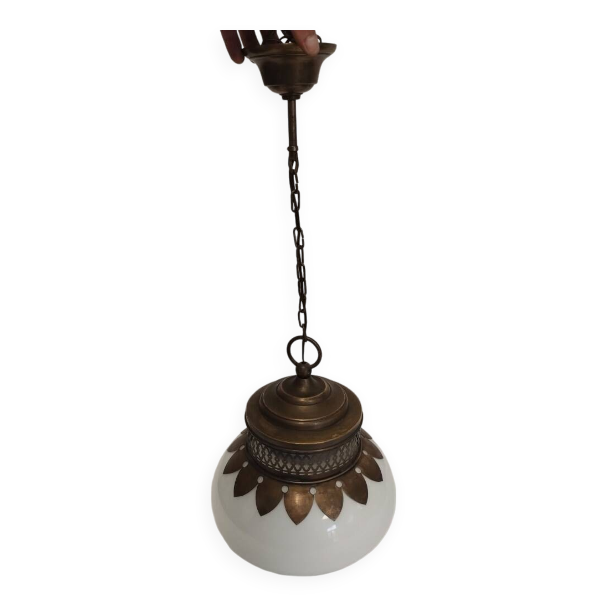 Vintage bronze and opaline pendant light