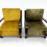 Pair of art deco beech wood armchairs, 1930's, newly upholstered