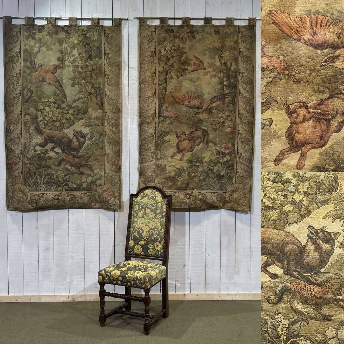 Pair of 20th century wall tapestries with animal decor