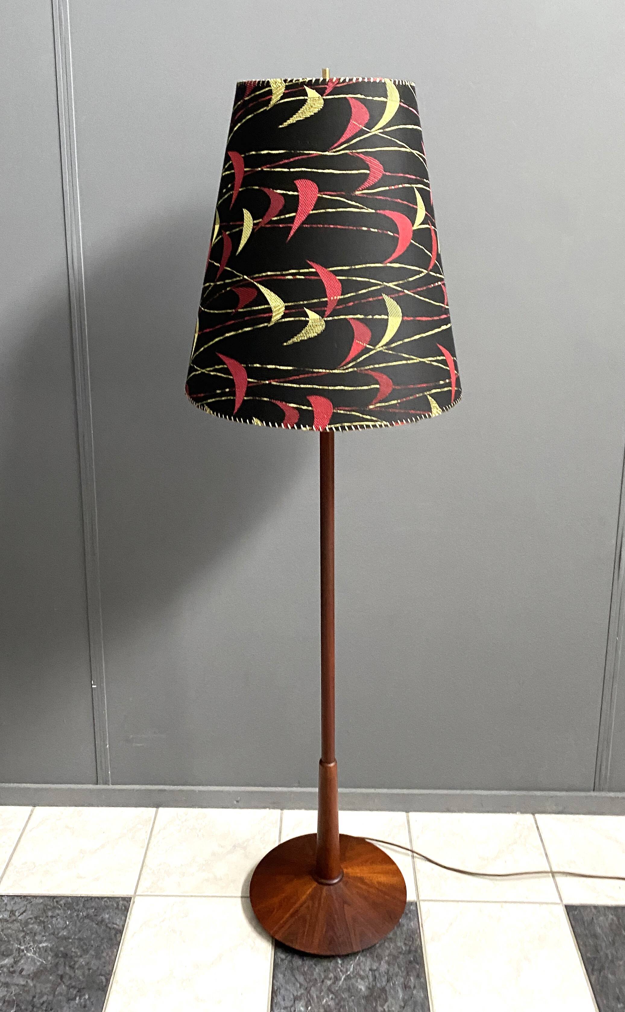 Danish Teak floor lamp with Black and Red , Yellow shade 1960s