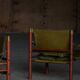 Arne Norell, Pair of "Sirocco" Safari armchairs in ash and green leather, 1960s.
