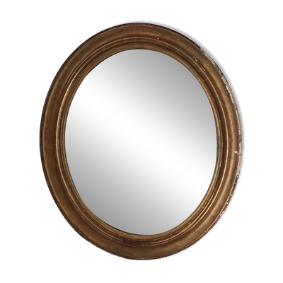 Miroir antique ovale stuc doré